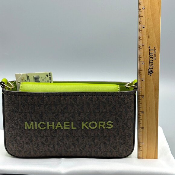 Michael Kors Bryant Meadow Green Small Contrast Convertible Crossbody Pouchette - Picture 15 of 16